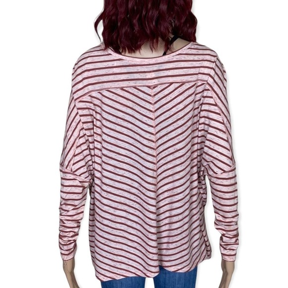 Free People Pandoras Box Striped Tee Small Red Pink Oversized Boxy - Picture 2 of 12